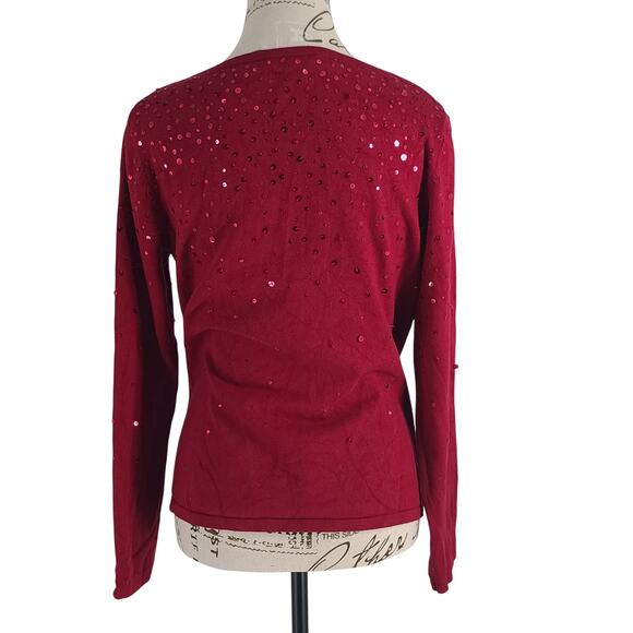 Pendleton ladies cashmere sweater red sequins Festive Holiday Size Med - Picture 2 of 9